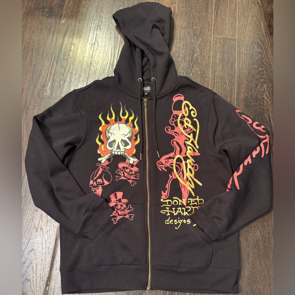 Ed Hardy Black and White Logo Hoodie